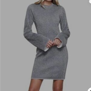 Good American Silver Sparkle Mini Bell Sleeve Dress—small